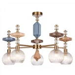 Потолочная люстра на штанге Odeon Light Terra 5414/5 античная бронза/терракот/синий/бежевый/коричневый/металл/керамика E14 5*40W
