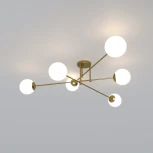 Потолочная люстра Wi-Fi на штанге Eurosvet Netz 30181/6 латунь (220V, управление смартфоном, голосовое управление, умный дом - Minimir Home, Алиса, Маруся, Салют, шарики)