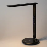 Офисная настольная лампа светодиодная складываемая с термометром будильником часами календарем с регулировкой цветовой температуры яркости и беспроводным ЗУ ЭРА NLED-505-10W-BK (220V, сенсорный выключатель)