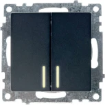 Выключатель двухклавишный с подсветкой (черный) Stekker Катрин 39607