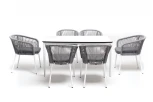 Обеденная группа на 6 персон со стульями Марсель, каркас белый, роуп светло-серый 4SIS Малага MAL-CM6T1-7-SET H-gray