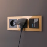 Выключатель двухклавишный проходной с подсветкой (серо-коричневый) WL07-SW-2G-2W-LED (a035911)