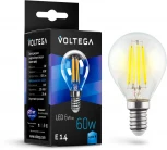 Лампочка светодиодная груша прозрачная колба E14 6 Вт 600 lm 4000K нейтральное белое свечение Voltega Crystal 7022