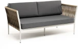 "Касабланка" диван 2-местный плетеный из роупа, каркас алюминий светло-серый (RAL7035) муар, роуп серо-коричневый 23мм, ткань серая 017 4SIS арт.УТ-00006209