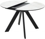 Стол БОНЖУР 100 БЕЖЕВЫЙ МРАМОР (ЛЕОНАРДО), черная шагрень, стекло / ЧЕРНЫЙ каркас М-City