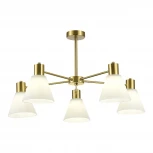 Потолочная люстра на штанге Evoluce Arki SLE1561-302-05 Латунь/Белый E27 5*60W