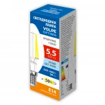 Лампа светодиодная, форма "свеча", прозрачная, белый свет 4000K Volpe Optima Филамент LED-C35-5,5W/4000K/E14/CL/SLF