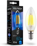 Лампочка светодиодная свеча прозрачная колба E14 6 Вт 600 lm 4000K нейтральное белое свечение Voltega Crystal 7020