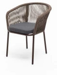 "Марсель" стул плетеный из роупа, каркас алюминий коричневый (RAL8016) муар, роуп коричневый круглый, ткань темно-серая 027 4SIS арт.УТ-00007220