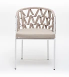 "Диего" стул плетеный из роупа, каркас из стали белый муар, роуп бежевый круглый, ткань бежевая 052 4SIS арт.УТ-00008308