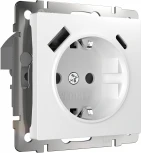 Розетка с заземлением, шторками и USB тип A+C (белый) Werkel W1171701 (a056272)
