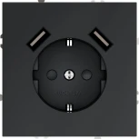 Розетка с заземлением, шторками и USBх2 (графит) Voltum S70 VLS040407