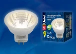 Лампочка светодиодная полусфера белая GU4 3W 3000K Uniel LED-MR11-3W/WW/GU4 GLZ21TR