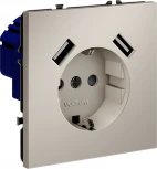 Розетка с заземлением, шторками и USBх2 (кашемир) Voltum S70 VLS040403