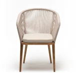 "Марсель" стул плетеный из роупа, основание дуб, роуп бежевый круглый, ткань бежевая 052 4SIS арт.УТ-00007613