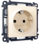 Комплект механизма Ambrella Volt электрической розетки ALFA MA306010 Бежевый глянец с заземлением на винтовых зажимах 2P+E 16A-250V QUANT