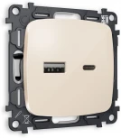 Комплект механизма Ambrella Volt розетки OMEGA MO311010 Бежевый глянец 2USB A+C 20W быстрая зарядка QUANT