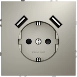 Розетка с заземлением, шторками и USBх2 (кашемир) Voltum S70 VLS040403