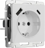 Розетка с заземлением,шторками и USB Type A+С (белый акрил) Werkel W1171741 (a064014)
