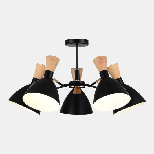 SLE1256-402-05 Потолочная люстра на штанге Evoluce SLE1256 SLE1256-402-05 Черный/Черный, Светлое дерево, Золотистый E14 5*40W (220V)