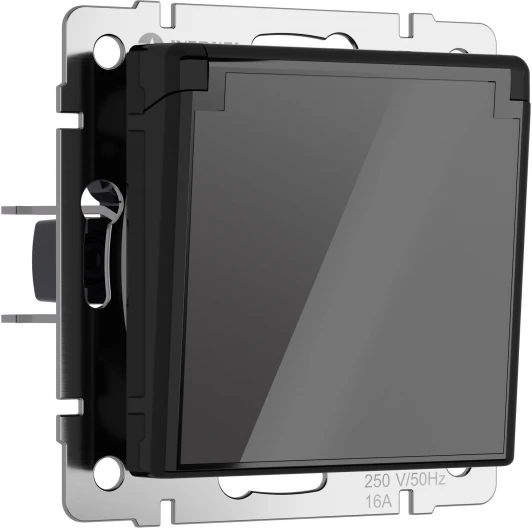 W1171248 Розетка с заземлением с защит. крышкой и шторками (черный акрил) Werkel W1171248 (a064043)