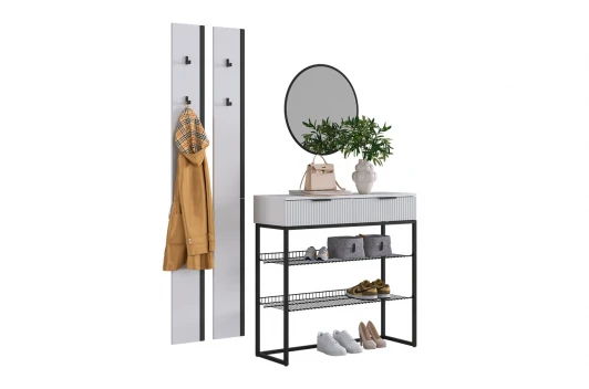 ПК0020Мебельсон.3567 Прихожая "Мебельсон К20" (1502х335х1750) Mebelson (ЛДСП,Пластик,Металл,Зеркало,МДФ/Светлое дерево,Черный) арт.ПК0020Мебельсон.3567