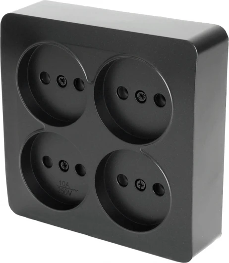 49508 Розетка 4-х местная без заземления (черный матовый) Stekker София 49508