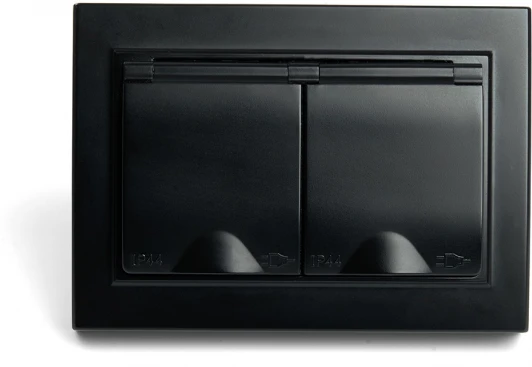 49138 Розетка двойная с заземлением и защитной крышкой (черный) Stekker Эрна 49138