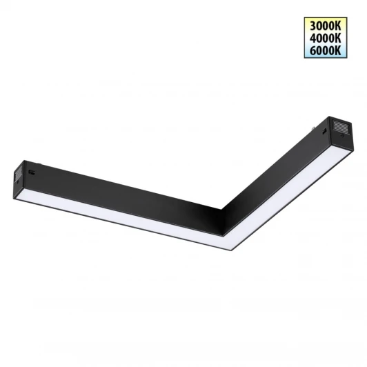 359944 Трековый светильник угловой трехфазный Novotech Vector 359944 черный с переключ. цв. темпер. IP20 LED 20W 3000К\4000К\6000К 90-240V