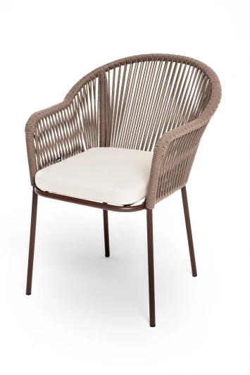 LIO-CH-St001B brown Стул плетеный из роупа, каркас из стали коричневый, роуп коричневый, ткань бежевая 4SIS Лион LIO-CH-St001B brown