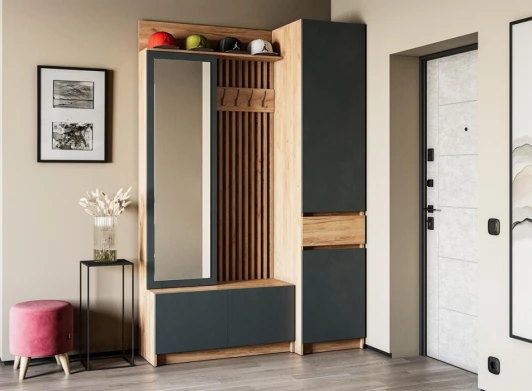 581942 Модульная прихожая Молд комплектация 3 (Молд комплектация 3 дуб крафт золотой / серый графит) Woodville арт.581942