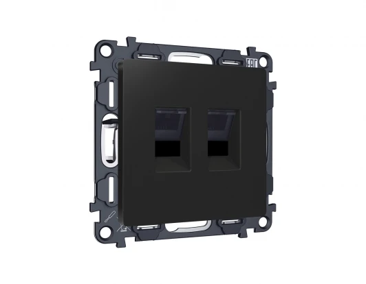 MA812110 Комплект механизма компьютерной двойной Ethernet RJ-45 розетки с автоматической защитной шторкой встраиваемый (черный матовый) Ambrella Volt QUANT MA812110