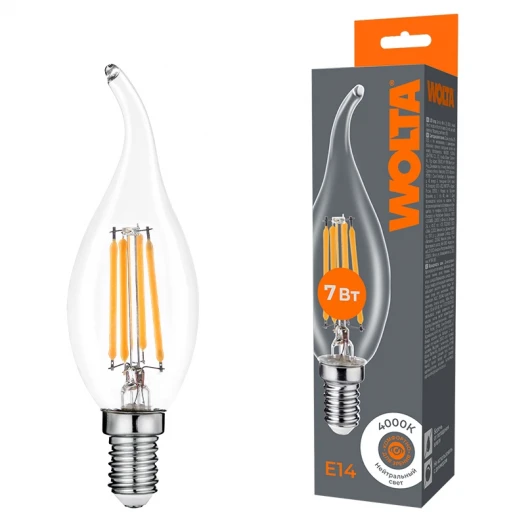 WF-CT35-7W4KE14 Светодиодная лампа FILAMENT 7Вт 4000K Е14 Wolta WF-CT35-7W4KE14