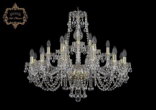 11.26.12+6+3.300.Gd.B Подвесная большая люстра Art Classic 11.26 11.26.12+6+3.300.Gd.B (220V, хрусталь, на цепи, подсвечник, свеча)