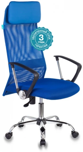 KB-6N/SL/BL/TW-10 Кресло руководителя Бюрократ KB-6N синий TW-05 TW-10 сетка/ткань с подголов. крестовина металл хром