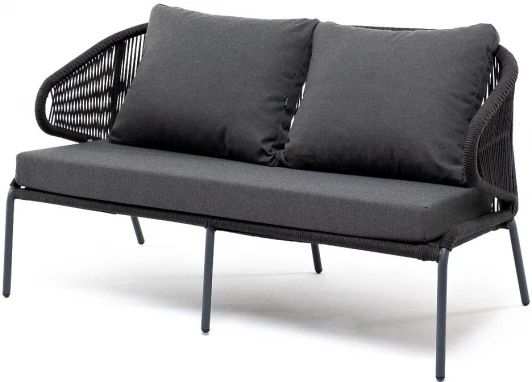 MIL-S-2-001 RAL7024 Mua D-grey(D-gray027) "Милан" диван 2-местный плетеный из роупа, каркас алюминий темно-серый (RAL7024) муар, роуп темно-серый круглый, ткань темно-серая 027 4SIS арт.УТ-00006846