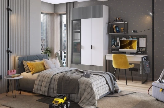 UL.107-M.103.03.3269 Зефир Шкаф однодверный 107.03 Mebelson (ЛДСП,ПВХ,МДФ,Металл/Светлое дерево,Черный,Серый) арт.UL.107-M.103.03.3269