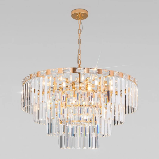 10130/10 золото Подвесная люстра Wi-Fi каскадная Elegante 10130/10 золото Eurosvet (220V, хрусталь, управление смартфоном, голосовое управление, умный дом - Minimir Home, Алиса, Маруся, Салют, на цепи)