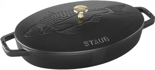 11223323 Сковорода овальная для рыбы, 33 см, с чугунной крышкой, черная 11223323 Staub