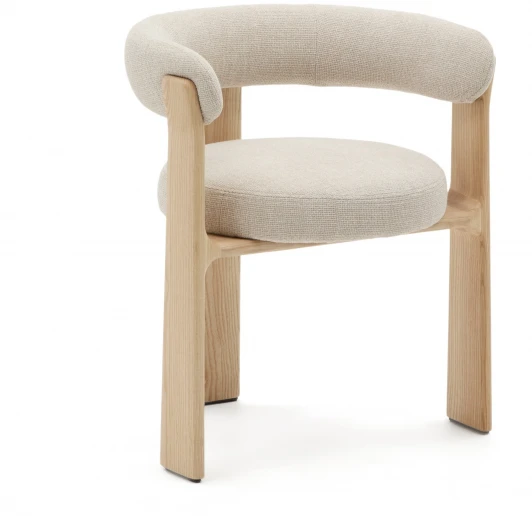 207759 Granite Стул на 3 ножках из бежевого шенилла и массива ясеня в натуральной отделке La Forma (ex Julia Grup) арт.207759