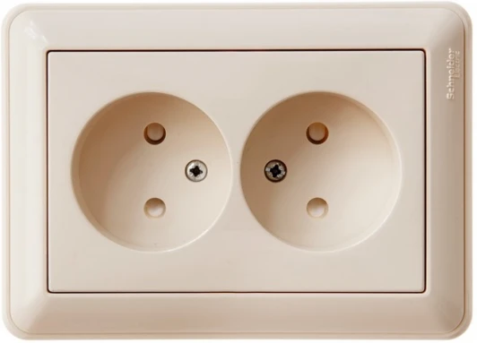 RS16-254-28 Розетка встраиваемая двойная без заземления со шторками (слоновая кость) Systeme Electric RS16-254-28