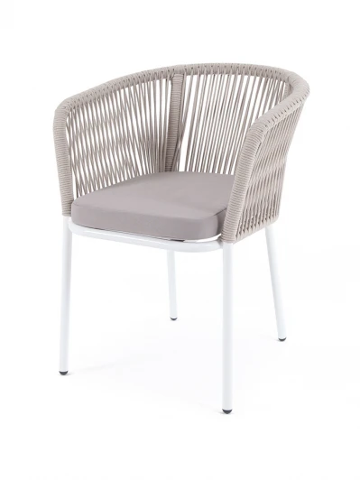 MAR-CH-002W beige Стул плетеный из роупа, каркас алюминий белый, роуп бежевый, ткань бежевая 4SIS Марсель MAR-CH-002W beige