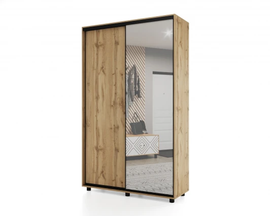 102099 Шкаф-купе, 120х45х230 Дуб вотан с зеркалом МАМА Prime 102099