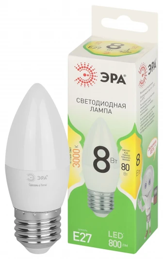 LED B35-8W-830-E27 GL Лампочка светодиодная E27 8W ЭРА LED B35-8W-830-E27 GL