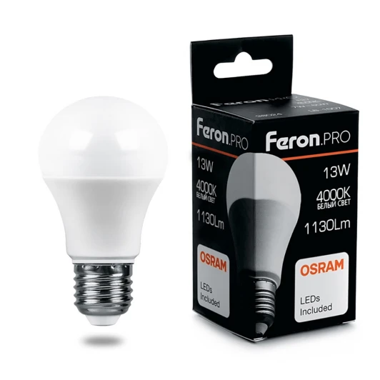 38033 Лампочка светодиодная белый шар E27 13W Feron 38033