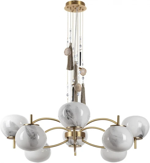 5432/8 Подвесная люстра Odeon Light Fiolent 5432/8 золотой(под латунь)/стекло/кисточка/агат E14 8*40W (220V, на тросе)