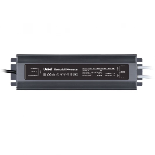 UET-VAF-200A67 12V IP67 2 выхода Блок питания ультратонкий 200Вт Uniel UET-VAF-200A67 12V IP67 2 выхода