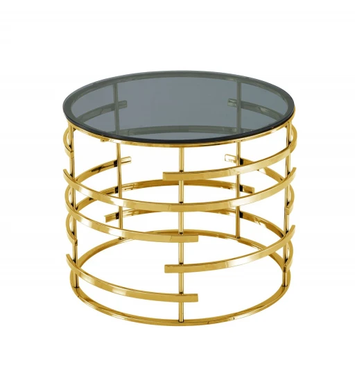 УТ000036341 Журнальный столик Stool Group Инфлюэнс 60*60 стекло smoke сталь золото УТ000036341