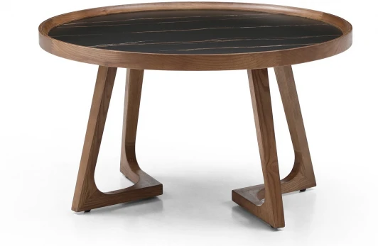 CT6082(D80)walnut Стол журнальный ESF CT6082 (D80) черная керамика/орех/Керамика,Массив дерева