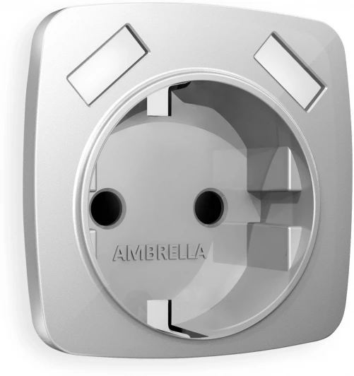 OP4090 Лицевая панель Ambrella Volt OMEGA (Серебро глянец) для электрической розетки с заземлением со шторками 2USB A+A QUANT OP4090